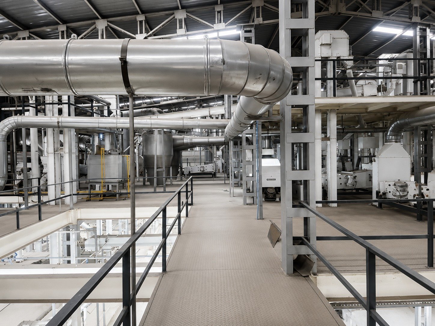 Processing lines and ducting across the plant
